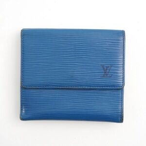 Authentic Louis Vuitton Logo Monogram Blue Epi Leather Envelop Sarah Wallet
